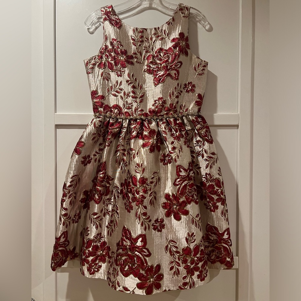 Rare Editions Red and Gold Floral Kids Formal Dress
